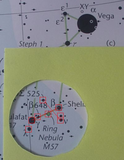 From gamma and beta Lyr to M57 with patterns marked